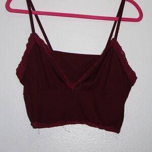 Women's Burgundy Lace Trim crop top
